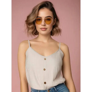 One Clothing Women's Gray Button-Down Strappy Tank Top‎ Size Large Summer Casual